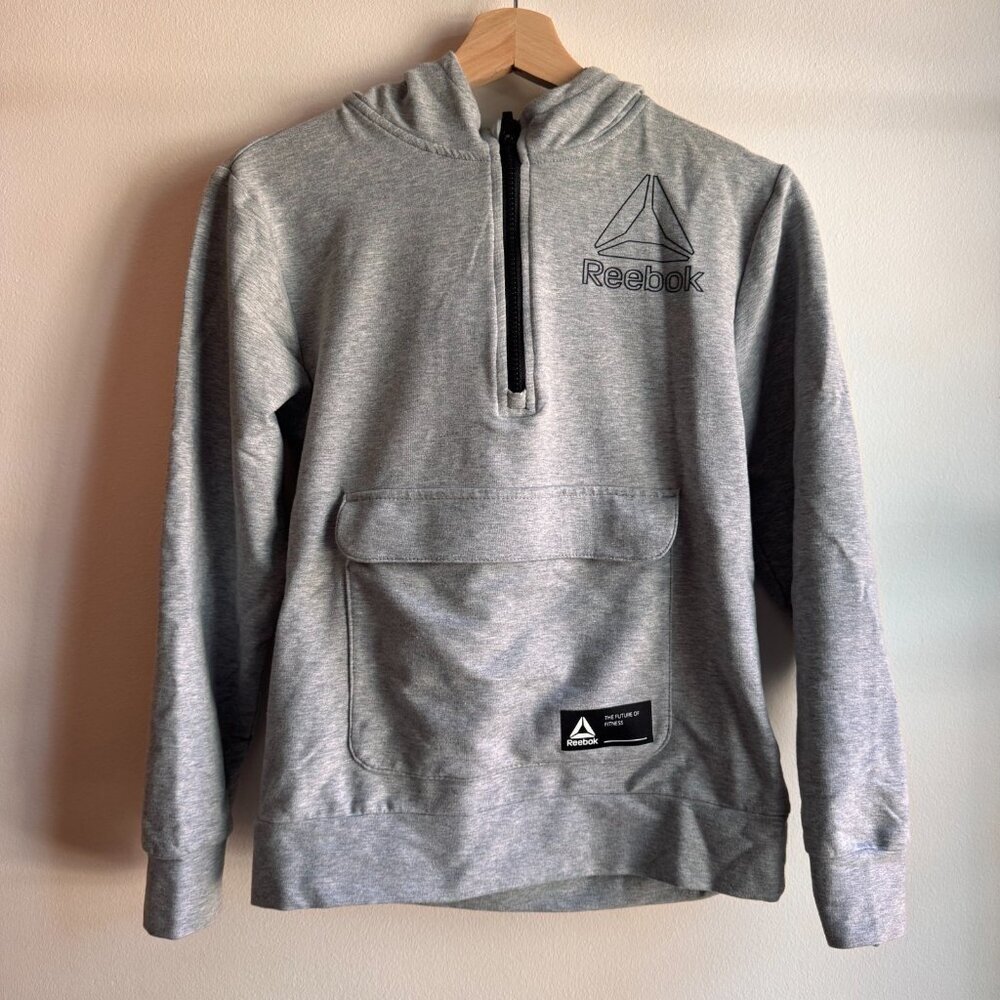 Reebok Youth 1/4 zip Pullover Hoodie Sweatshirt Gray Size Large 10/12